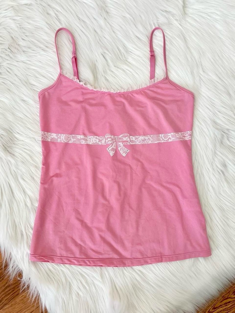 Delicate Pink Lace-Trim Cami Tank